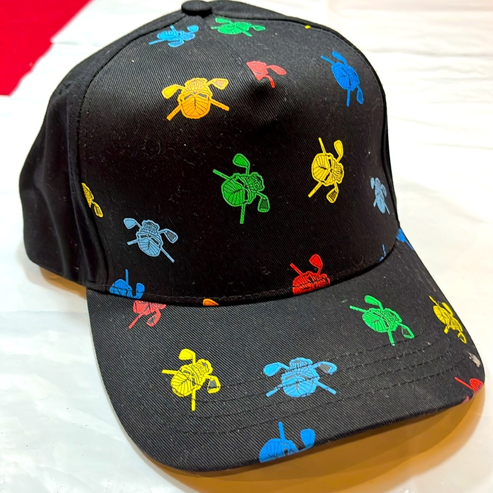 Golf tattoo BLACK Baseball Cap Adjustable Hat Skull Golf Clubs Colorful logo men